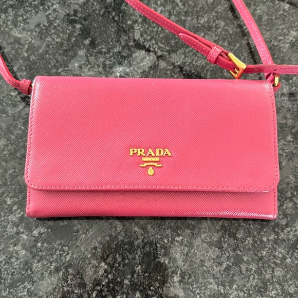 Prada Saffiano Crossbody Leather Wallet - Picture 1 of 15